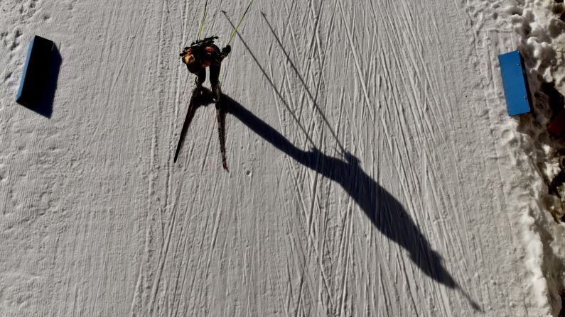 A biathlete trains Wednesday, March 11, at the Biathlon World Championships in Kontiolahti, Finland.