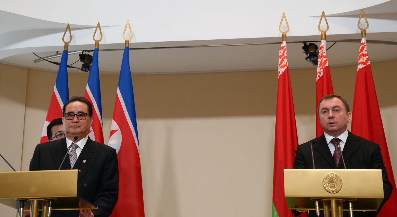 North Korean Foreign Minister Ri Su Yong stopped in Belarus last week. At a meeting in Minsk, Belarus and North Korean officials discussed the UN and the principles of non-interference, according to North Korean state media, KCNA. Ri is seen with Belarus Foreign Minister Vladimir Makei on March 9, 2015. 