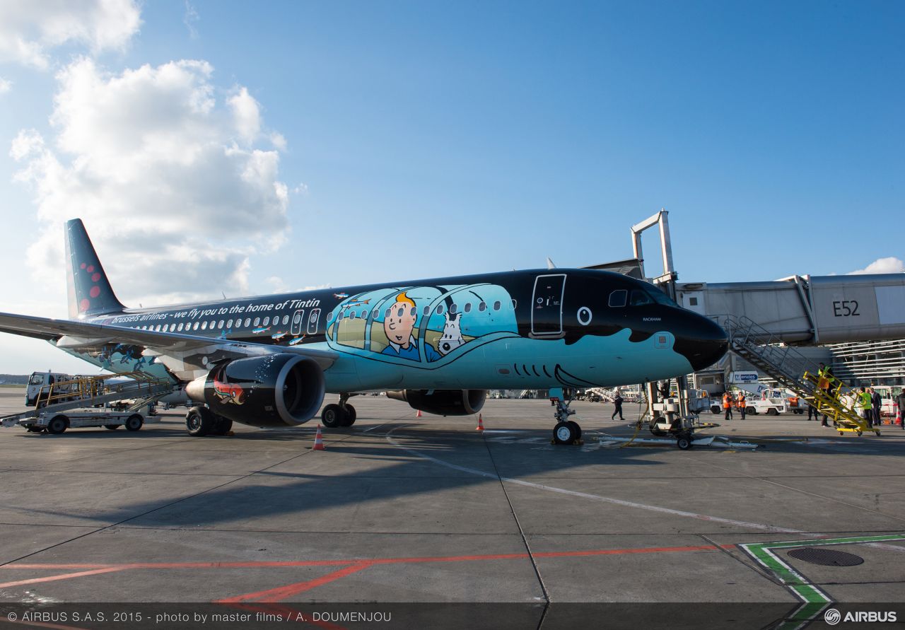 The Brussels Airlines A320's special livery is inspired by the Tintin comic book. It'll remain in place until 2019.