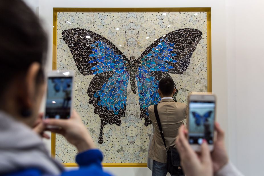 And sometimes works were even more real than they appeared. Actual butterflies were used in this collage by British artist Damien Hirst, called "Papilio Ulysses."