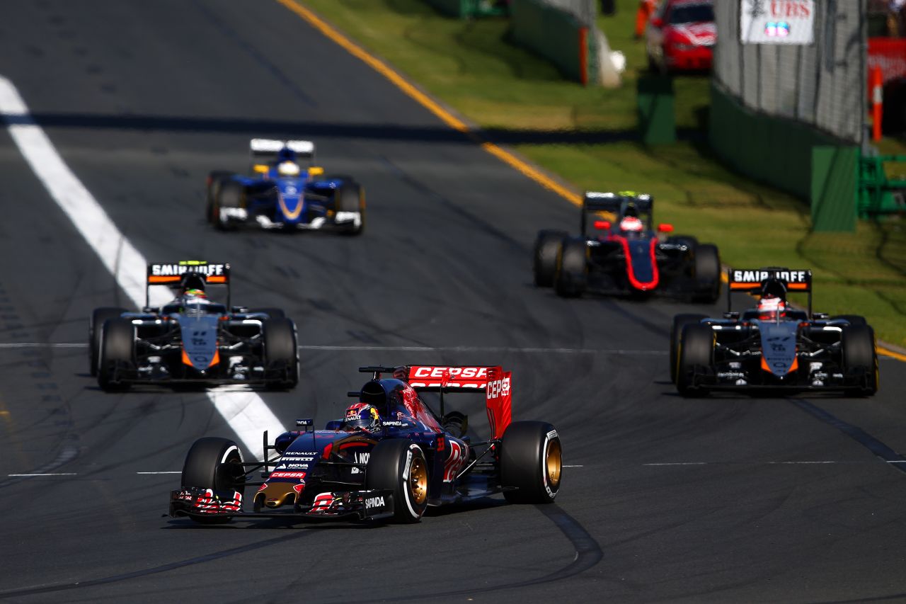 The Belgium-born Dutch driver (center) was on course to be the youngest points scorer before his Toro Rosso hit engine trouble in Melbourne.