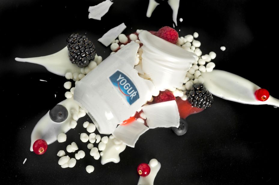 Despite the broken jar being made of sugar candy, the dessert isn't overwhelmingly sweet. Creamy Greek yogurt and ripe berries spill out of the jar.