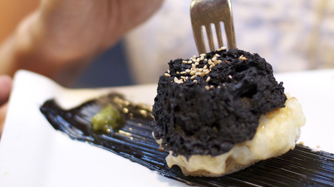 Rather than beef, this burger is all about squid. The squid ink sponge on squid ink aioli has the consistency of a savory marshmallow, while wasabi gives it a spicy kick. 