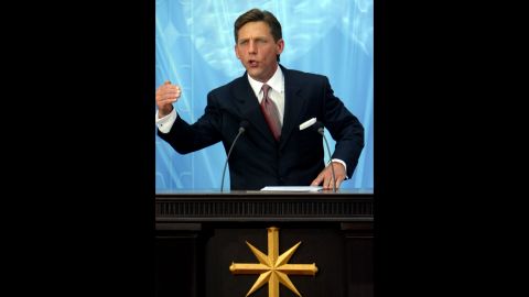 Miscavige speaks during the inauguration of the Madrid church in September 2004.