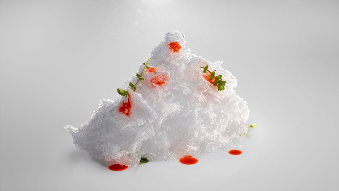 One of the most memorable and experimental dishes at Mugaritz is shaved ice with concentrated shrimp head juice poured over it. You're supposed to eat the shrimp-infused ice before it melts.