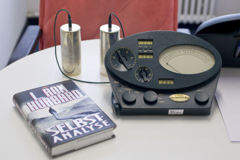 An E-meter sits next to Hubbard's book "Self Analysis" in Zurich, Swizerland, in January 2011.