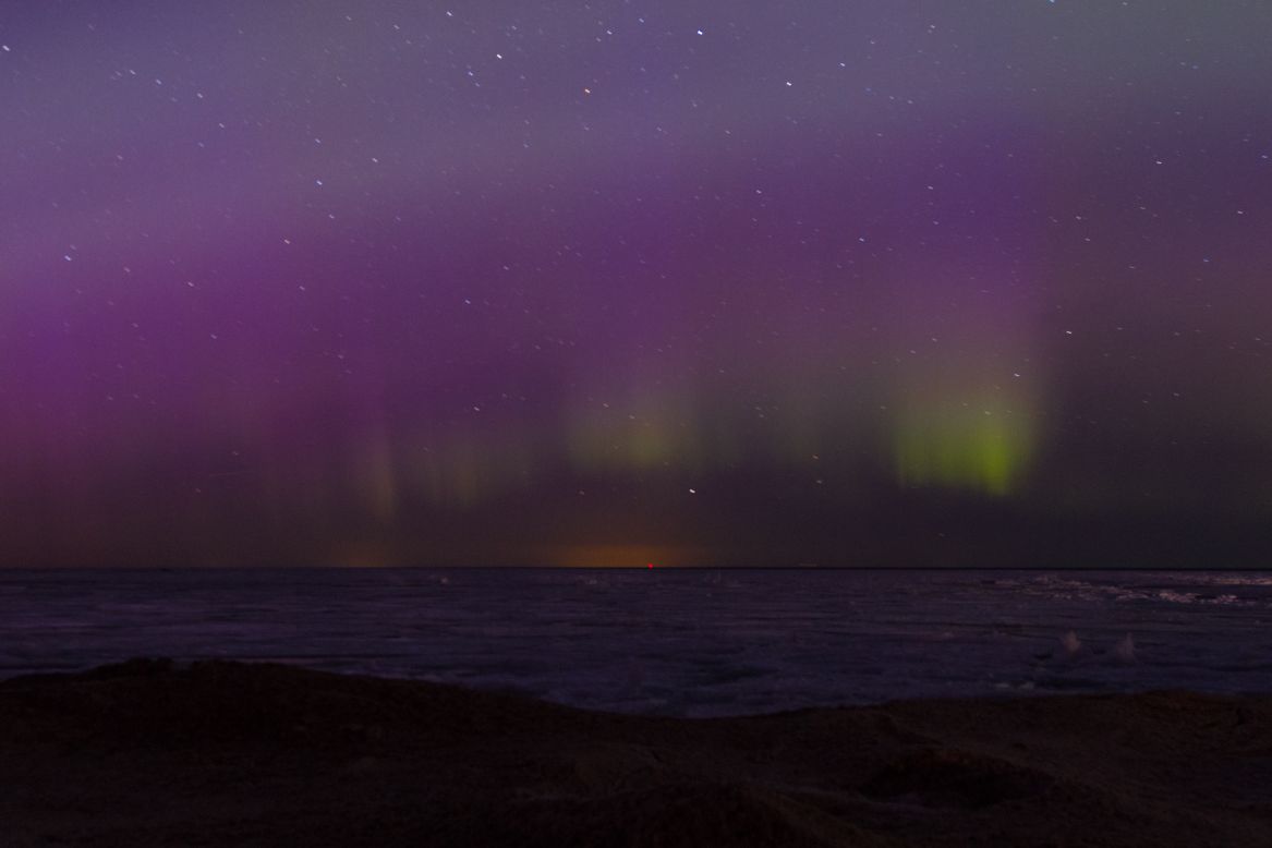 The northern lights are normally seen in the high latitudes, but on Tuesday night the lights were the product of large geomagnetic blasts from the sun. This photo was also captured in Michigan.