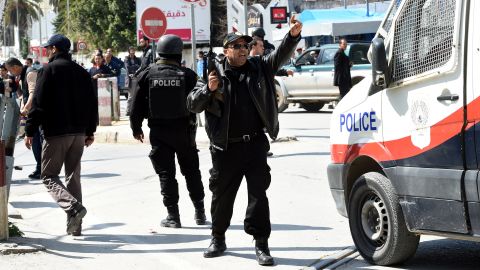 Tunisian security forces secure the area around the museum.