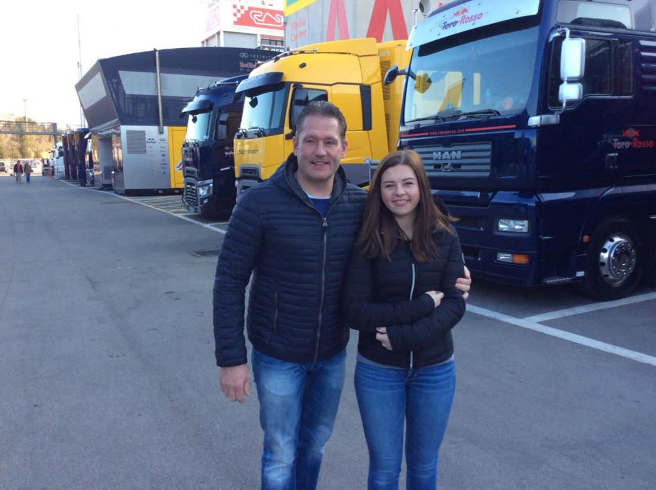 Sister Victoria Verstappen and Jos watched Max in Barcelona testing in February. He says of his sister's own racing style:  "She has more the character of my Dad. She's more aggressive when she's driving, it's quite funny to see."
