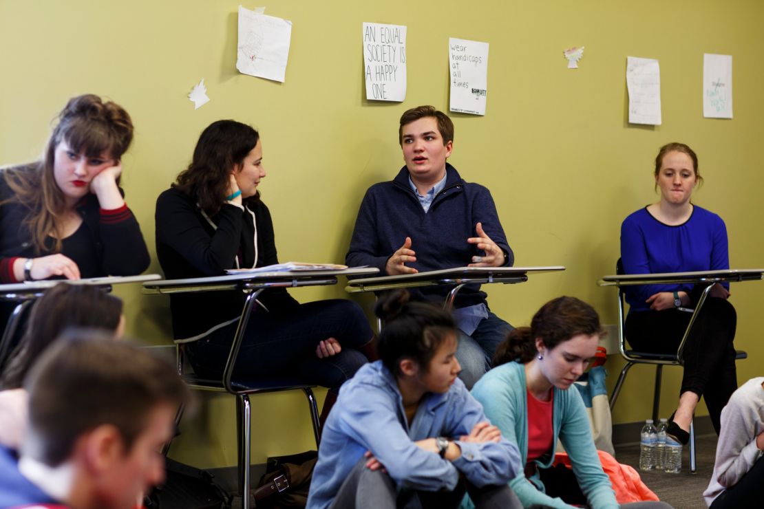 James Barringer, center, started Boys and Men for the ERA and is part of his school's feminism club. "Everyone at some point has had a mother," he says. "We would want her to have equal rights." 