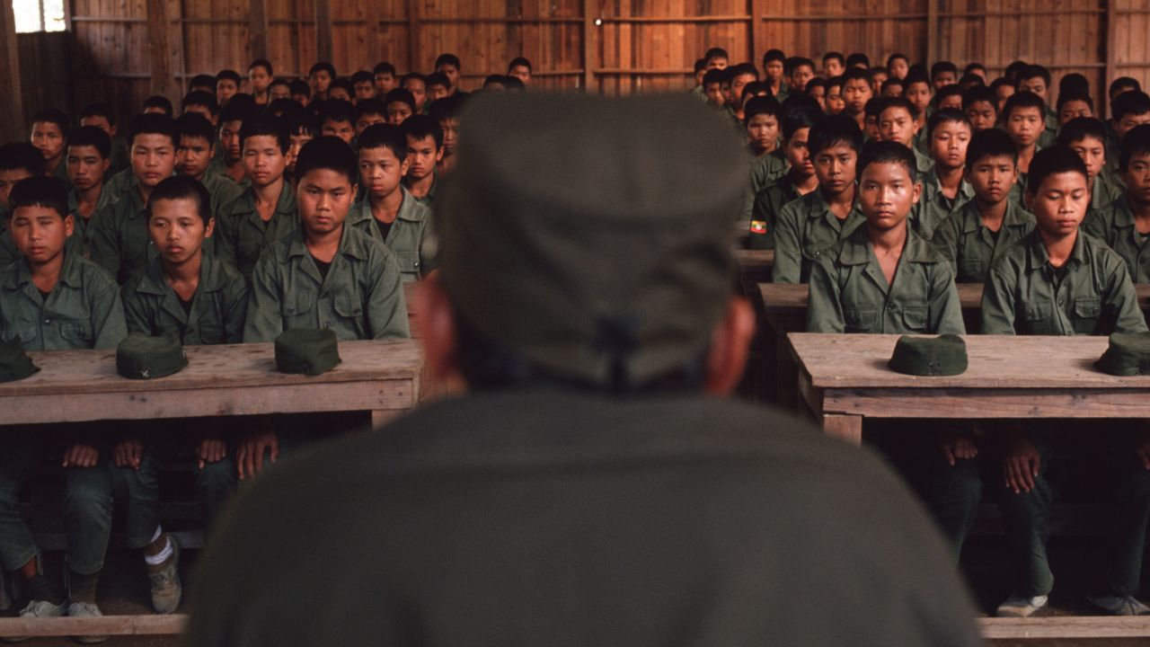 Young recruits are addressed by the head of the so-called Mong Thai Army in Burma in 1990.