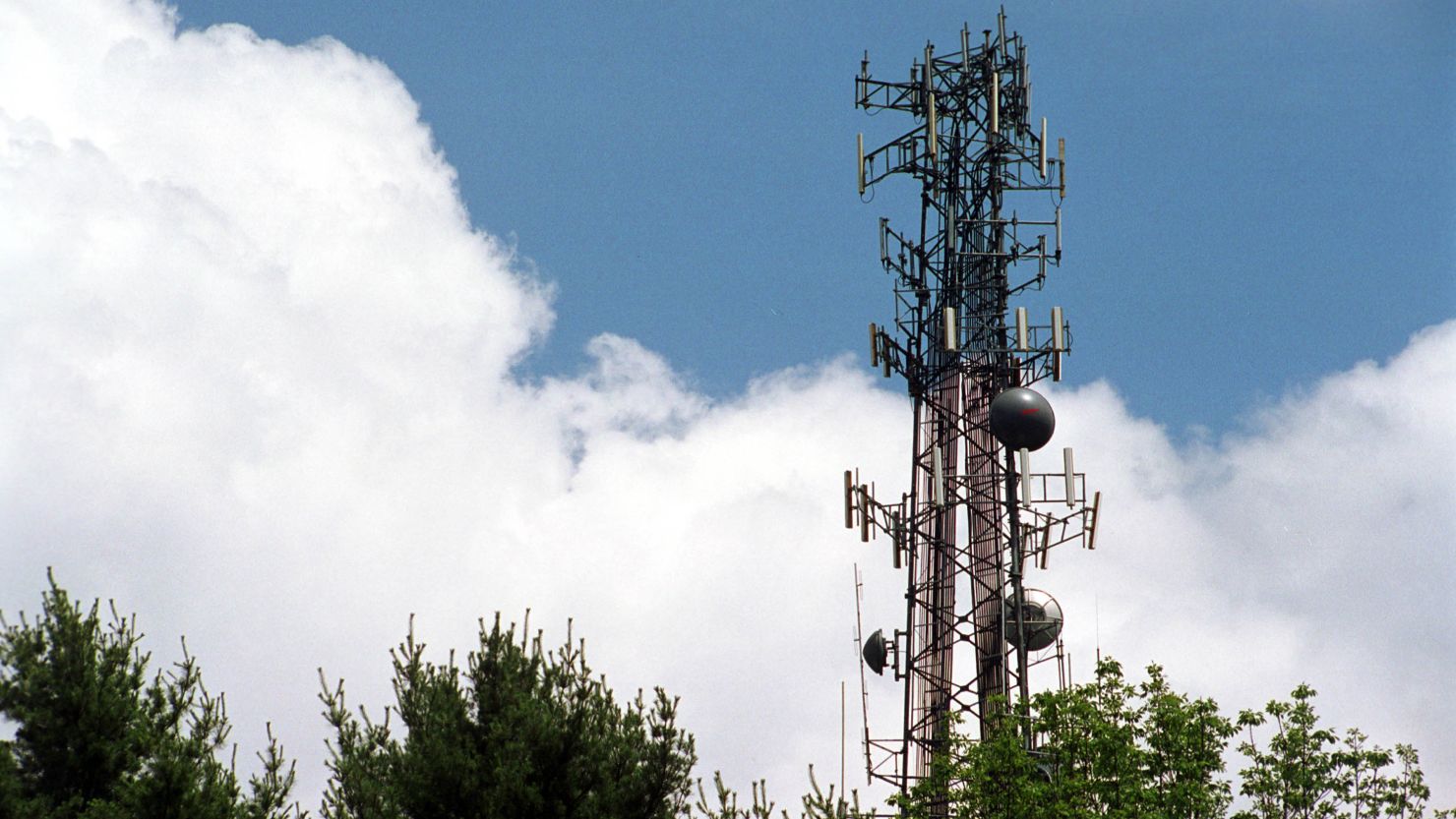 A cell phone tower rises above the trees in 2001 in Sudbury, Massachusetts.