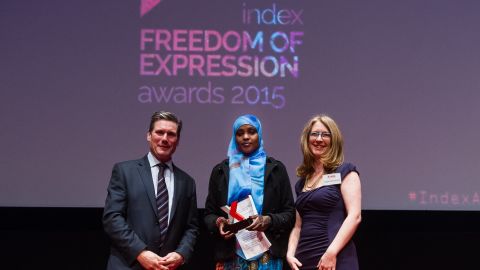 Doughty Street barrister Keir Starmer, campaigning award recipient and women's rights activist Amran Abdundi and Index on Censorship CEO Jodie Ginsberg.