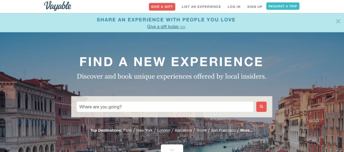 Vayable lets travelers buy "experiences" from local insiders. 