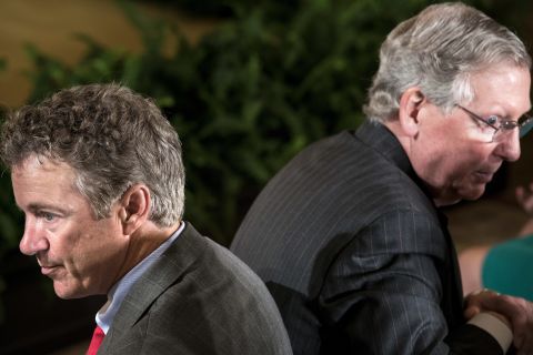 McConnell and fellow Republican Rand Paul, Kentucky's junior senator, attend an event in the East Room of the White House in July 2013.