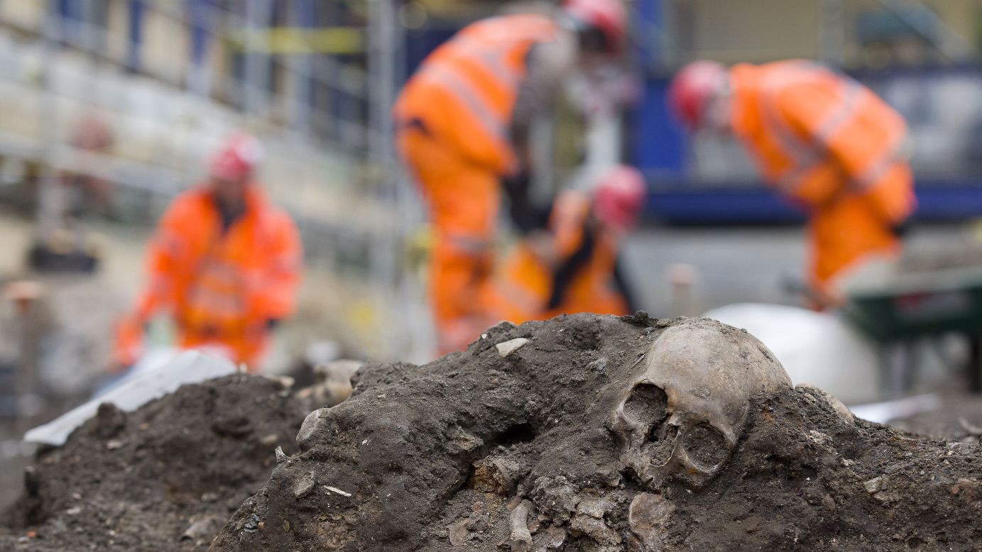 A human skull is pictured during <a href="http://www.cnn.com/2015/03/10/europe/bedlam-burial-ground/index.html" target="_blank">excavation work at the Bedlam burial ground in London</a> on Tuesday, March 17. Archaeologists have started excavating about 3,000 skeletons from the burial ground, which was used from 1569 to at least 1738.