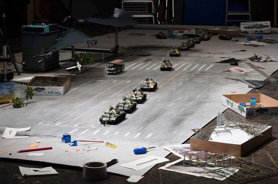 Over the last three years, the artists have recreated some of history's most memorable scenes, spending anywhere from two days to two weeks on each model. One of the most taxing was Stuart Franklin's photograph of the 1989 Tiananmen Square protests.  "Building he first tank was fun, the second one was ok, and then after that it was just hard work," said Cortis.