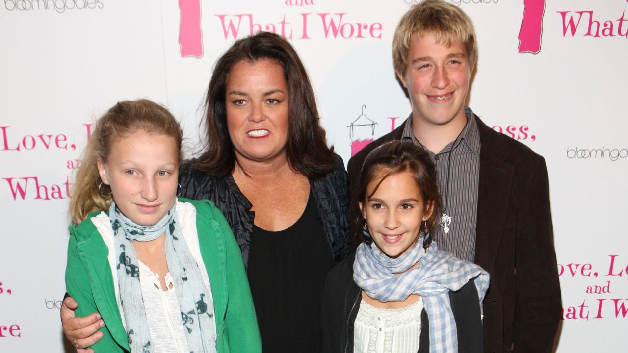 Actress and talk show host Rosie O'Donnell is shown with three of her then-four children in 2009. (Her fifth child was born in 2013.)