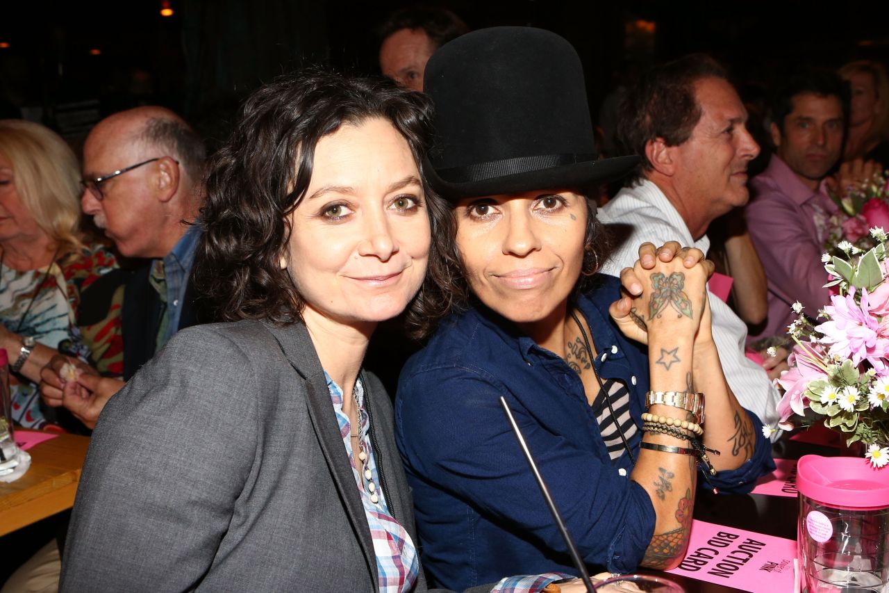 Sara Gilbert, left, and producer/musician Linda Perry welcomed a baby boy on February 28, 2015. Gilbert also has two children from a previous relationship.