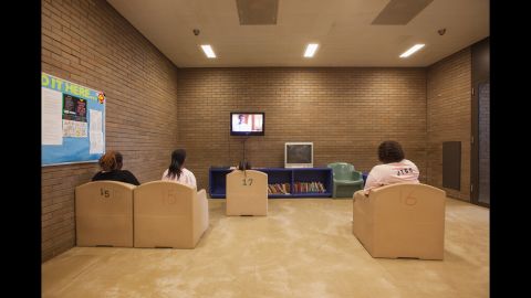 Inmates watch television at the Cook County Juvenile Detention Center in Chicago.