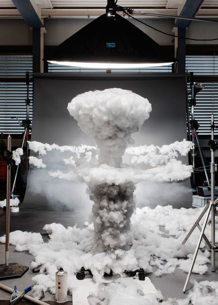 Bag loads of cotton wool was used to recreate Charles Levy's image of the 1945 bombing of Nagasaki, originally taken from one of the B-29 planes used in the U.S. attack on Japan.