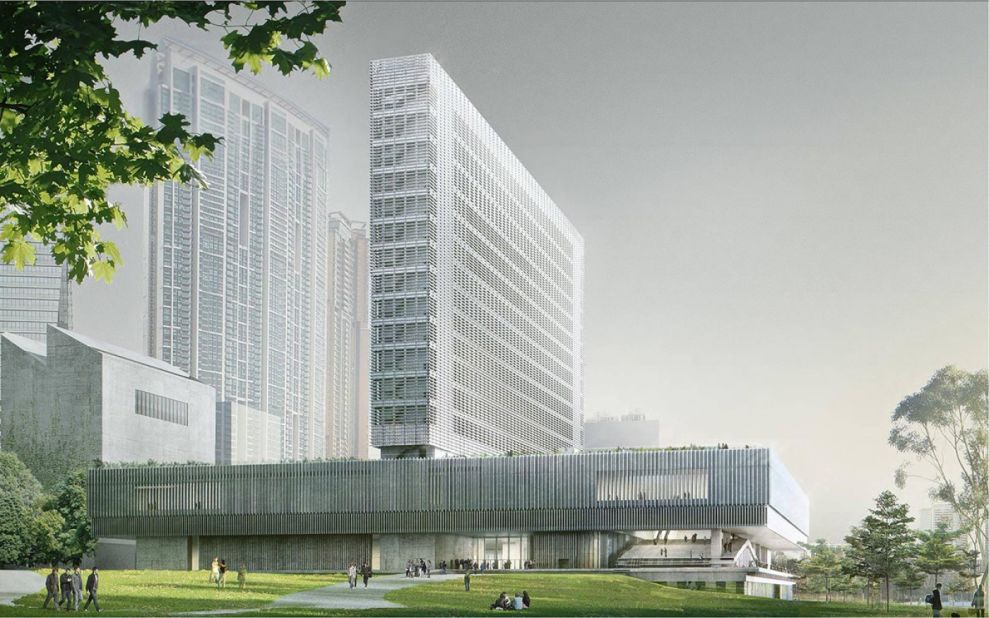 An artist's rendering of the under-construction M+ museum in West Kowloon Cultural District.