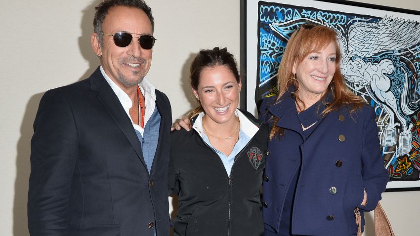 Bruce Springsteen (L) and his wife Patti Scialfa (R) pose with their daughter Jessica Springsteen (C) attend the Paris Eiffel Jumping presented by Gucci at Champ-de-Mars on July 6, 2014 in Paris, France. (Photo by Pascal Le Segretain/Getty Images for Gucci)