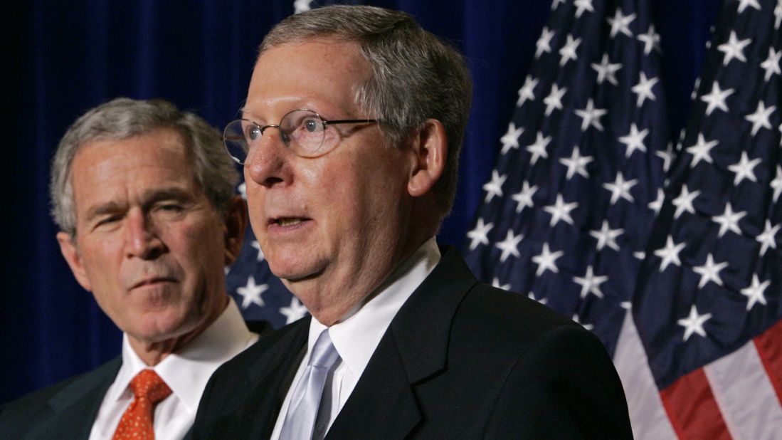 McConnell introduces then-President George W. Bush at a National Republican Senatorial Committee Reception in Washington in October 2006.