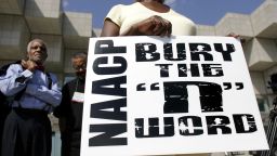 A mock funeral to symbolically bury the 'N-word' is held at the 98th Annual NAACP National Convention July 9, 2007 in Detroit, Michigan. The funeral is part of the NAACP 'STOP' campaign which aims to eliminate the negative portrayal of African Americans in the media. 