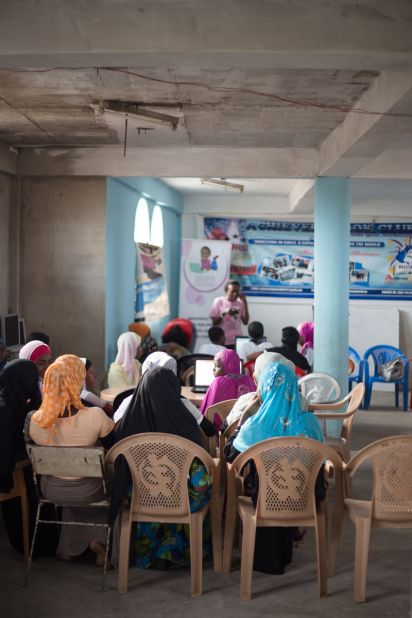 Young girls in Nima, a slum in north Accra, are receiving coding lessons in this  classroom, located above a local mosque.