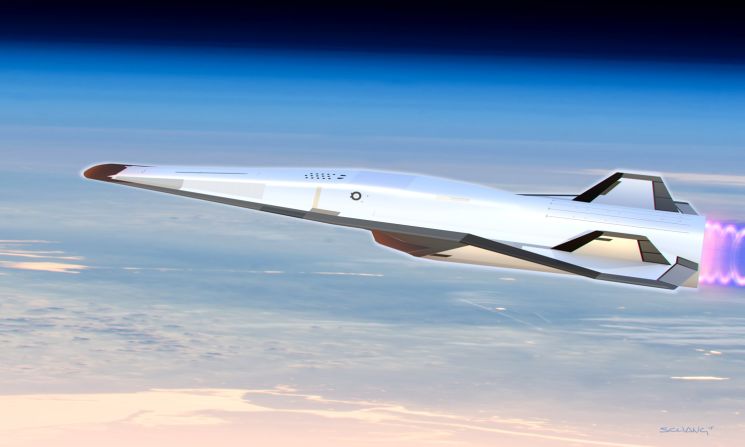 This imaginary aircraft was inspired by Boeing's X-51 unmanned WaveRider, which during a 2010 U.S. Air Force test, achieved five times the speed of sound for 143 seconds.