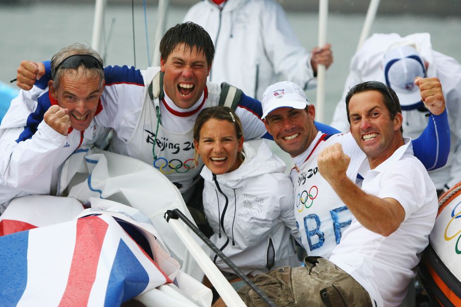 The British duo won gold in the Star class at Beijing 2008 while close friend Ben Ainslie (far right) -- now Percy's America's Cup rival -- triumphed in the Finns.