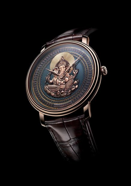 Talk about international: this Swiss-made watch incorporates shakudō, a copper and gold alloy created in Japan, and features the Hindu god Ganesha in the center. 