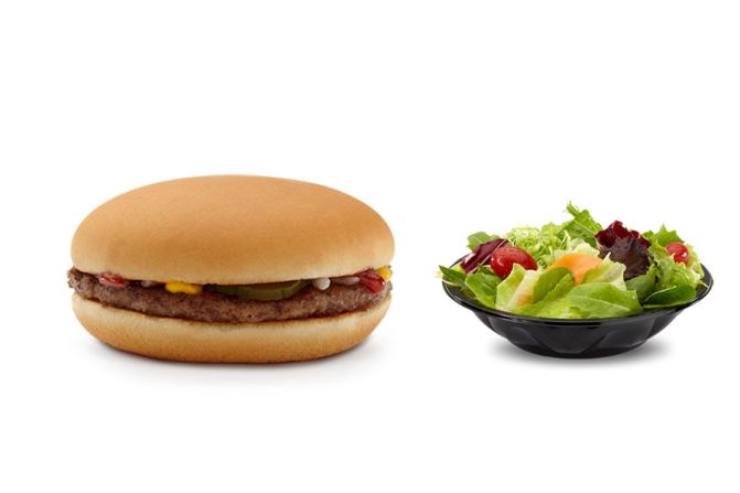 "If you must have something more "traditional" at McD's, opt for a regular burger patty and swap out the fries for a side salad with low fat vinaigrette dressing. Otherwise, I'd choose the Premium Southwest Salad with Grilled Chicken." <br />-- <a href="index.php?page=&url=http%3A%2F%2Fwww.katherinebrooking.com%2F" target="_blank" target="_blank">Katherine Brooking</a>, M.S., R.D.