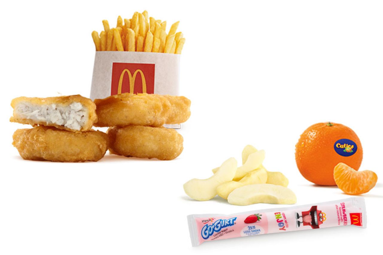 Cuatro medallones de pollo, papas fritas pequeñas y un Go-Gurt -- Angela Ginn-Meadow, R.D., L.D.N., C.D.E., portavoz de la Academia de Nutrición y Dietética