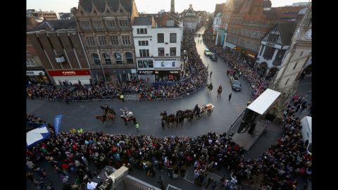 The King's coffin is carried in a procession in Leicester on March 22.