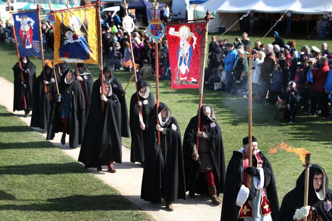 Members of The King's Guard attend the ceremony at the Bosworth Battlefield Heritage Center.