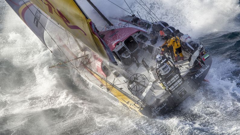 The Abu Dhabi Ocean Racing team copes with rough waters as it passes East Cape, the easternmost point of New Zealand, during the fifth stage of the Volvo Ocean Race on Wednesday, March 18. The ocean marathon, which started in October, visits 11 ports in 11 countries over nine months.
