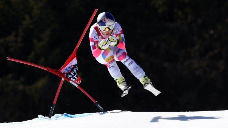 American skier Lindsey Vonn catches some air on her way to winning the downhill race at the World Cup Finals on Wednesday, March 18. Vonn, <a href="index.php?page=&url=http%3A%2F%2Fwww.cnn.com%2F2013%2F10%2F23%2Fworldsport%2Fgallery%2Flindsey-vonn-gallery%2Findex.html" target="_blank">in her comeback season</a> after a serious knee injury, won World Cup titles in both the downhill and the super-G.