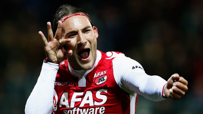 Nemanja Gudelj of Dutch soccer club AZ Alkmaar celebrates Saturday, March 21, after he scored the first goal of his team's 2-1 league victory over SC Cambuur in Alkmaar, Netherlands.