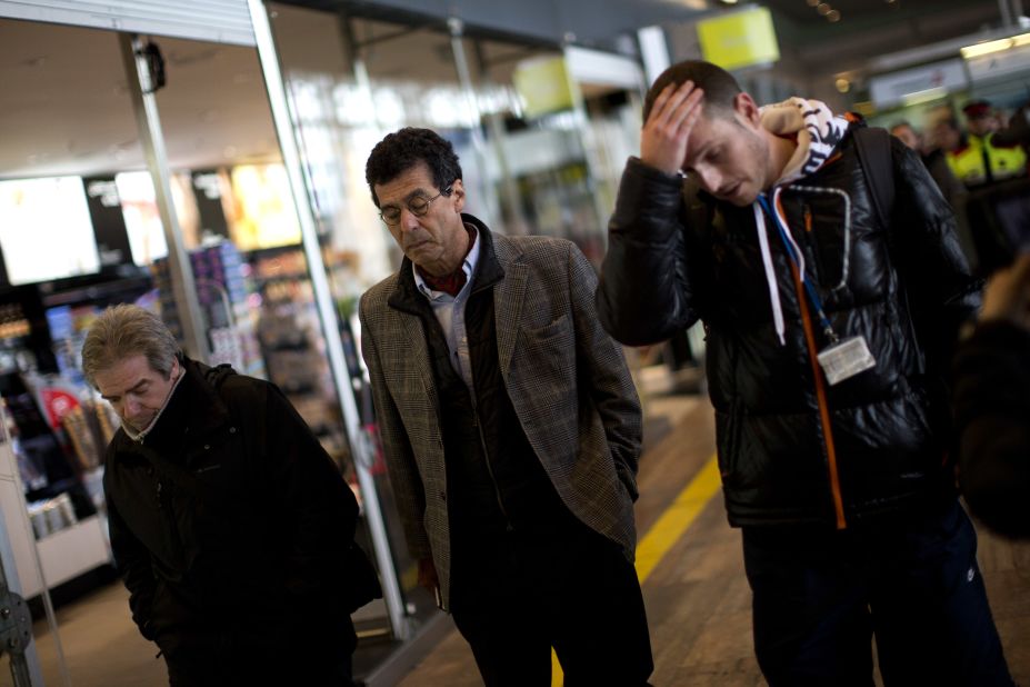 Relatives of people involved in the crash arrive at the Barcelona airport on March 24.