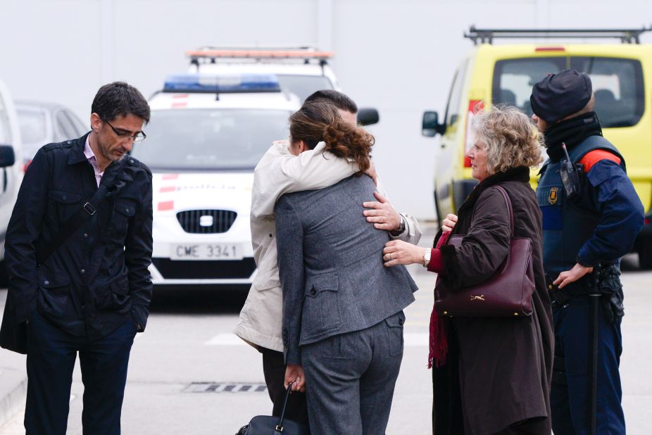 Relatives of the flight's passengers arrive at the airport in Barcelona on March 24.