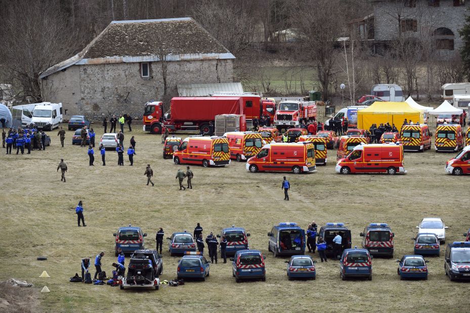Response teams gather in Seyne-les-Alpes on March 24.