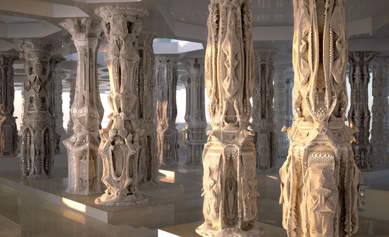 <a href="http://www.michael-hansmeyer.com/profile/about.html?screenSize=1&color=1" target="_blank" target="_blank">Michael Hansmeyer</a> is an architect and programmer who uses algorithms -- and some very low-tech materials -- to generate spectacular architectural forms. The Subdivided Columns project eschews 3D printing in favor of cardboard, which is laser cut according to an algorithm that creates over 16 million faces, using a simple dividing process.