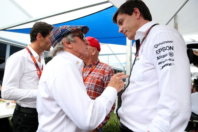 "We need someone to challenge Mercedes," says three-time world champion Jackie Stewart, seen here grilling the team's motorsport director Toto Wolff in Melbourne.