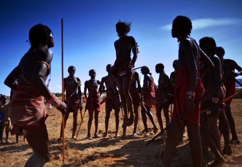 The "adumu" ("jumping dance") is a Maasai warrior rite of passage. Warriors who jump highest can be considered as future chiefs. 