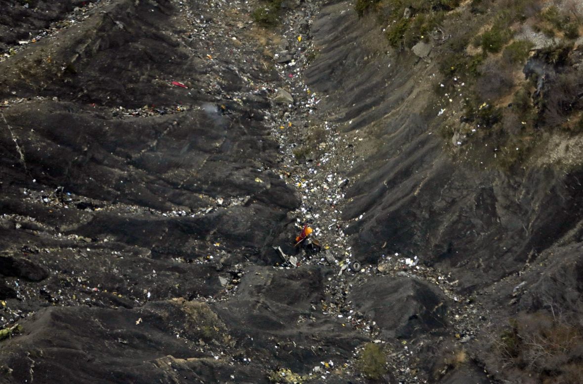 Wreckage is seen at the crash site of <a href="http://www.cnn.com/2015/03/24/europe/france-plane-crash/index.html">Germanwings Flight 9525</a> on March 24, 2015. The Airbus A320 was carrying at least 150 people when it crashed in the French Alps. The plane was en route from Barcelona, Spain, to Dusseldorf, Germany.