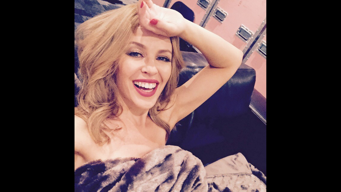 Singer Kylie Minogue takes a selfie Wednesday, March 18, after a tour stop in Melbourne. "That was off the charts!!" <a href="https://instagram.com/p/0XqySogf4-/?taken-by=kylieminogue" target="_blank" target="_blank">she said on Instagram.</a> "Thank you!!!"