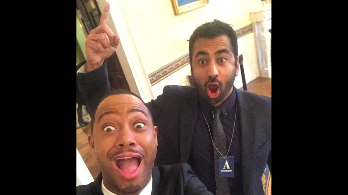 Television host Terrence J, left, <a href="https://instagram.com/p/0gFQ43Mcw-/?taken-by=iamterrencej" target="_blank" target="_blank">takes a selfie at the White House</a> with actor Kal Penn on Friday, March 20. Penn "saved my life yesterday," he wrote on Instagram. "I had 3% battery & he had a charger. Heroic." <a href="http://www.cnn.com/2015/03/18/living/gallery/look-at-me-selfies-0318/index.html" target="_blank">See 21 selfies from last week</a>