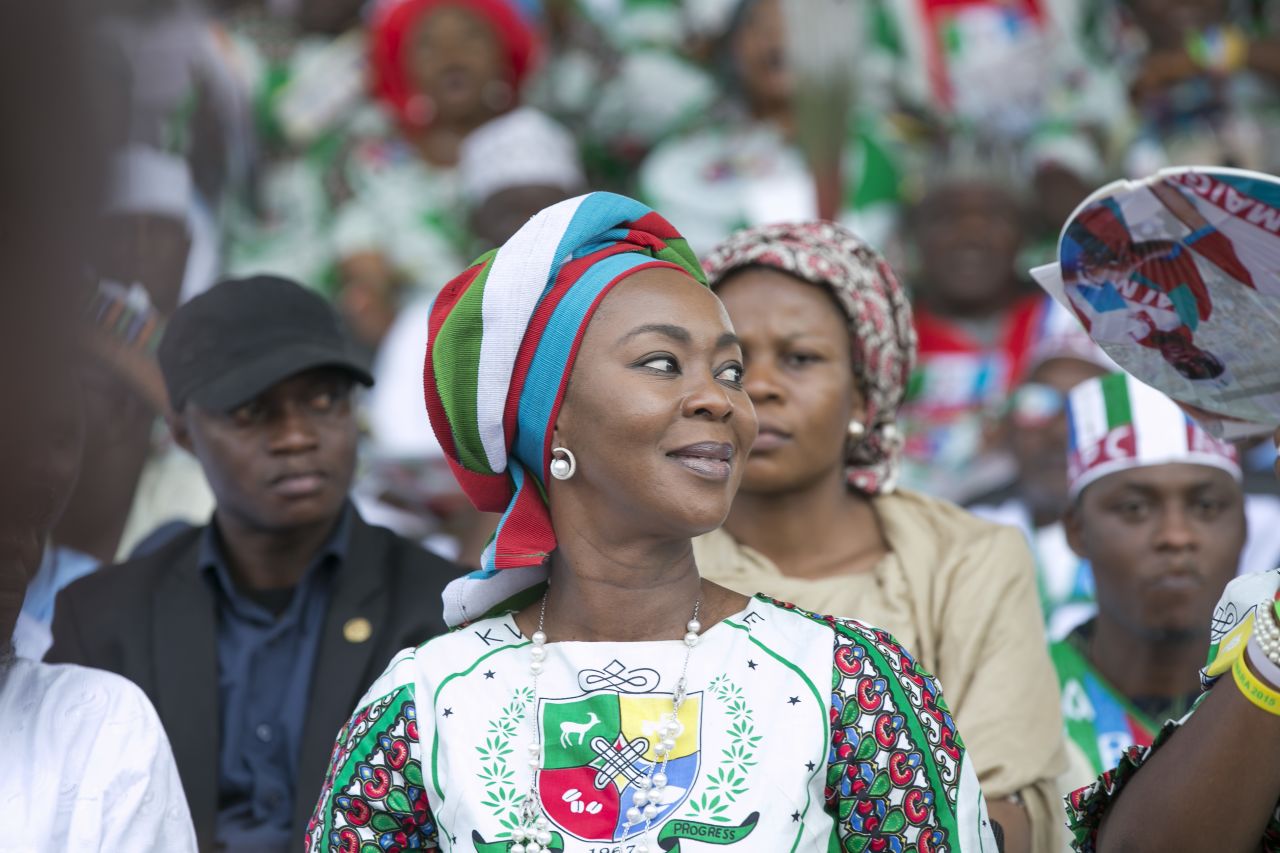 An APC supporter wearing the party's coat of arms at the rally, January 30.<br />